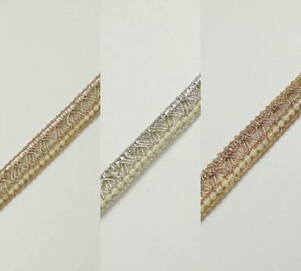 3 COLOURS - Mini Pearl Edged Zig Zag Metallic Ribbon Trim Border Lace 19mm Wide