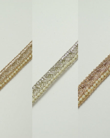 3 COLOURS - Mini Pearl Edged Zig Zag Metallic Ribbon Trim Border Lace 19mm Wide