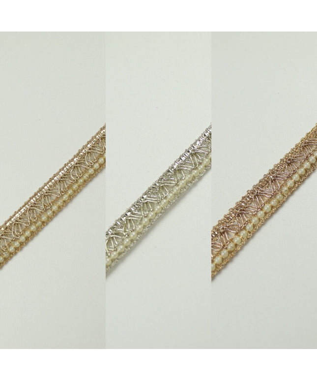 3 COLOURS - Mini Pearl Edged Zig Zag Metallic Ribbon Trim Border Lace 19mm Wide