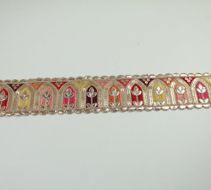 2 COLOURS Multi Colour Arch Floral Sequin Embroidered Trim Border Lace 6cm Wide