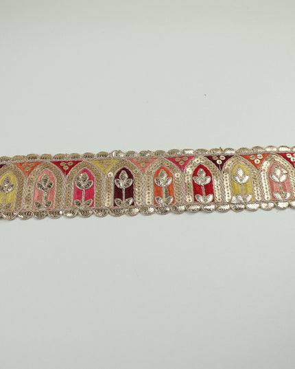 2 COLOURS Multi Colour Arch Floral Sequin Embroidered Trim Border Lace 6cm Wide