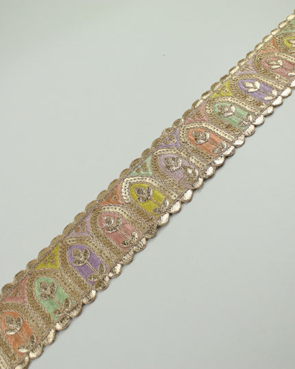 2 COLOURS Multi Colour Arch Floral Sequin Embroidered Trim Border Lace 6cm Wide