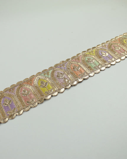 2 COLOURS Multi Colour Arch Floral Sequin Embroidered Trim Border Lace 6cm Wide