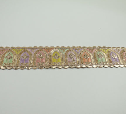 2 COLOURS Multi Colour Arch Floral Sequin Embroidered Trim Border Lace 6cm Wide