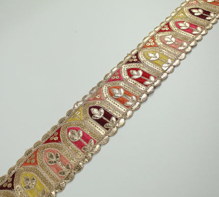 2 COLOURS Multi Colour Arch Floral Sequin Embroidered Trim Border Lace 6cm Wide