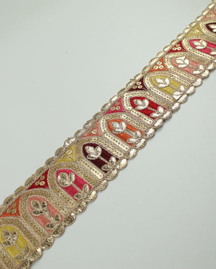 2 COLOURS Multi Colour Arch Floral Sequin Embroidered Trim Border Lace 6cm Wide