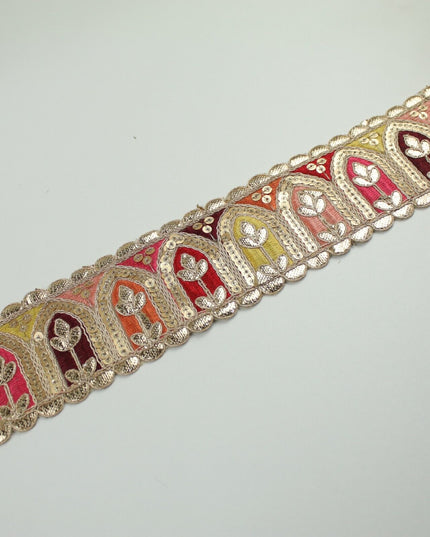 2 COLOURS Multi Colour Arch Floral Sequin Embroidered Trim Border Lace 6cm Wide