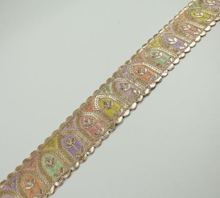 2 COLOURS Multi Colour Arch Floral Sequin Embroidered Trim Border Lace 6cm Wide