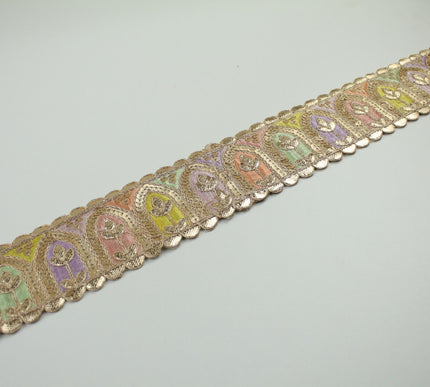 2 COLOURS Multi Colour Arch Floral Sequin Embroidered Trim Border Lace 6cm Wide