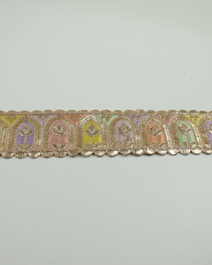 2 COLOURS Multi Colour Arch Floral Sequin Embroidered Trim Border Lace 6cm Wide