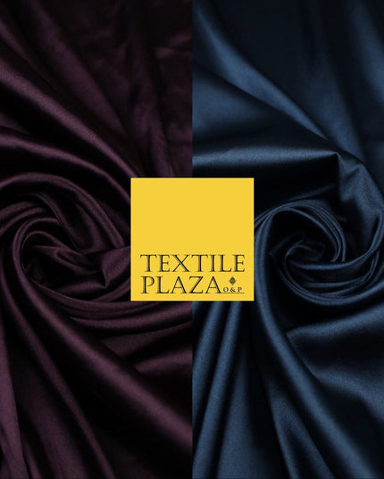 2 COLOURS - NAVY & PLUM Luxury Plain Fine Stretch Satin Fabric Wedding Dress 58"