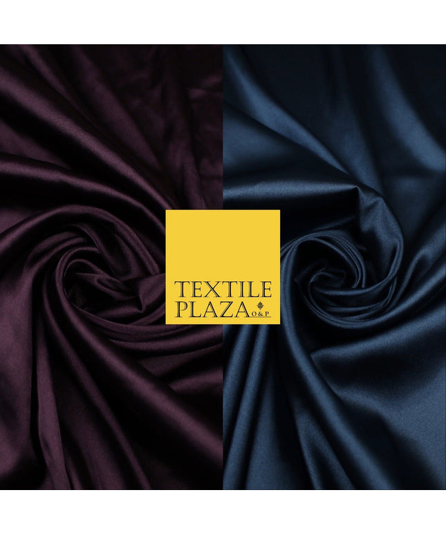 2 COLOURS - NAVY & PLUM Luxury Plain Fine Stretch Satin Fabric Wedding Dress 58"