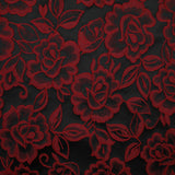 Red Grey Royal Blue Ornate Floral Roses Corded Floral Textured Brocade Fabric