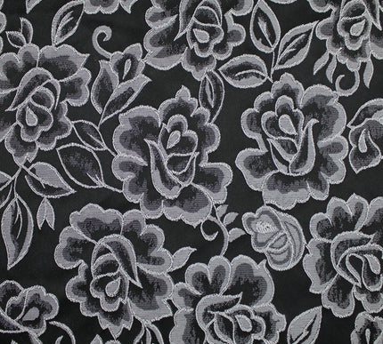 Red Grey Royal Blue Ornate Floral Roses Corded Floral Textured Brocade Fabric