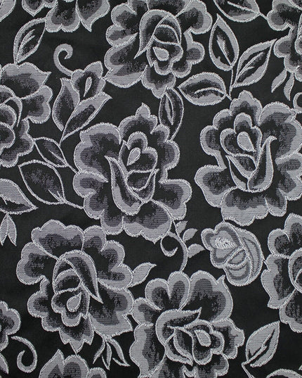 Red Grey Royal Blue Ornate Floral Roses Corded Floral Textured Brocade Fabric