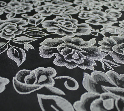 Red Grey Royal Blue Ornate Floral Roses Corded Floral Textured Brocade Fabric