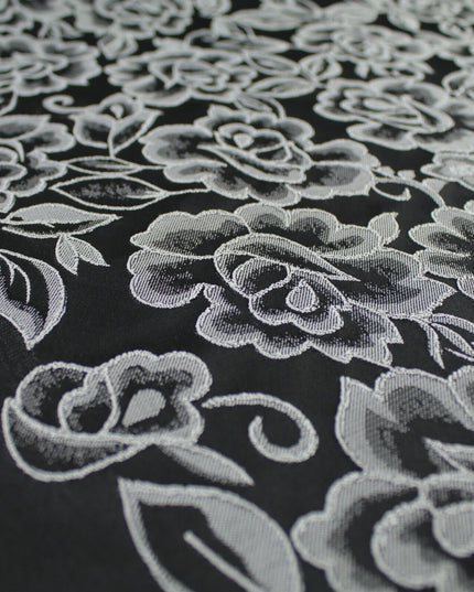 Red Grey Royal Blue Ornate Floral Roses Corded Floral Textured Brocade Fabric