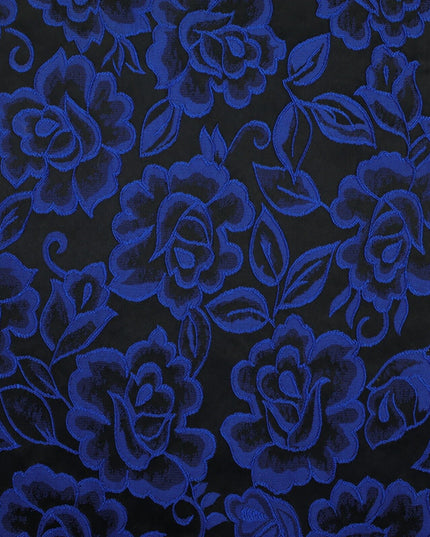 Red Grey Royal Blue Ornate Floral Roses Corded Floral Textured Brocade Fabric