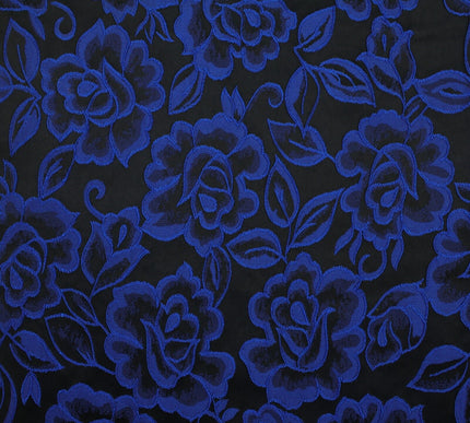 Red Grey Royal Blue Ornate Floral Roses Corded Floral Textured Brocade Fabric