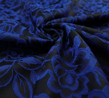 Red Grey Royal Blue Ornate Floral Roses Corded Floral Textured Brocade Fabric