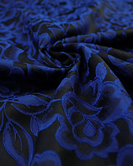 Red Grey Royal Blue Ornate Floral Roses Corded Floral Textured Brocade Fabric