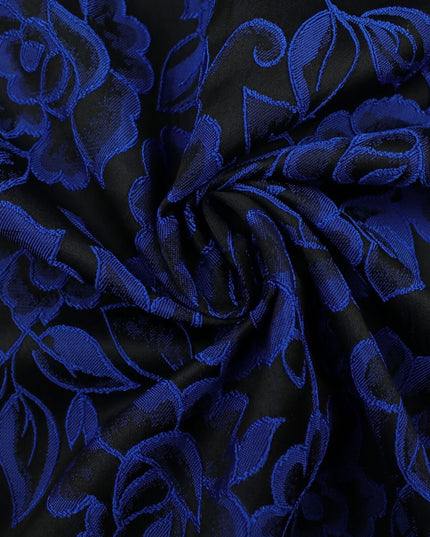 Red Grey Royal Blue Ornate Floral Roses Corded Floral Textured Brocade Fabric