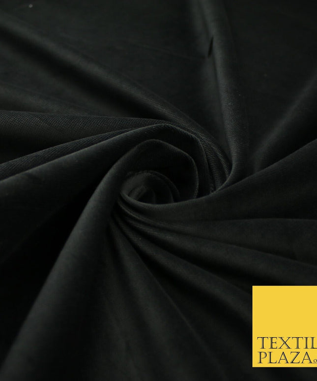 Black Plain 100% COTTON VELVET Non-Stretch Fabric Material Dress Craft 52" 9403