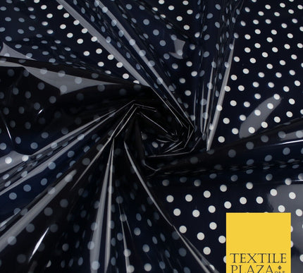 Navy Clear Dots Spot Heart Printed Translucent Waterproof TPU Fabric 9402