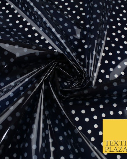 Navy Clear Dots Spot Heart Printed Translucent Waterproof TPU Fabric 9402