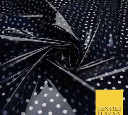 Navy Clear Dots Spot Heart Printed Translucent Waterproof TPU Fabric 9402