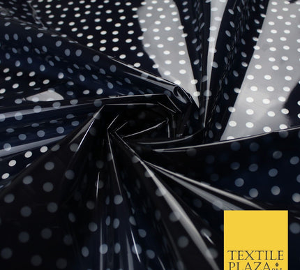 Navy Clear Dots Spot Heart Printed Translucent Waterproof TPU Fabric 9402