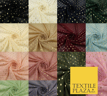 14 COLOURS - Swiss Knot Gold Foil Dot Dobby Sheer Georgette Chiffon Fabric 58"