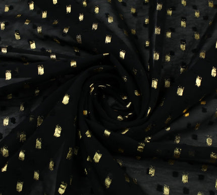 14 COLOURS - Swiss Knot Gold Foil Dot Dobby Sheer Georgette Chiffon Fabric 58"