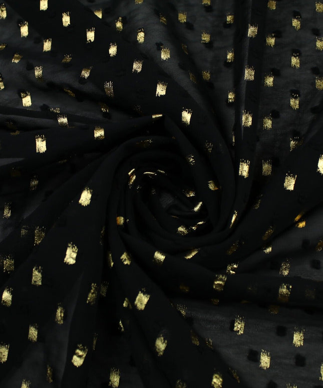 14 COLOURS - Swiss Knot Gold Foil Dot Dobby Sheer Georgette Chiffon Fabric 58"