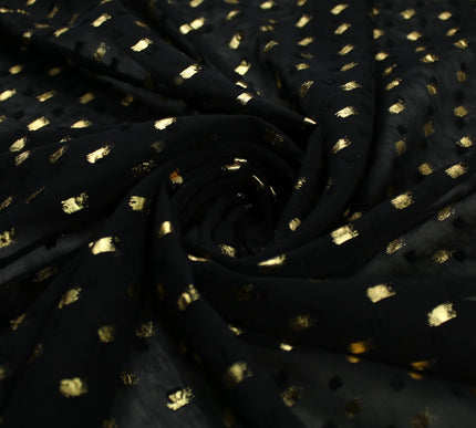 14 COLOURS - Swiss Knot Gold Foil Dot Dobby Sheer Georgette Chiffon Fabric 58"