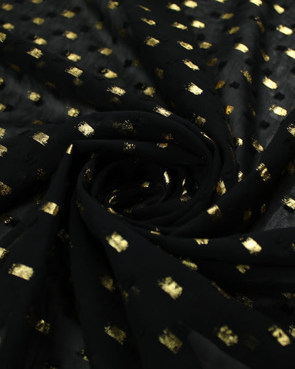 14 COLOURS - Swiss Knot Gold Foil Dot Dobby Sheer Georgette Chiffon Fabric 58"