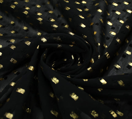 14 COLOURS - Swiss Knot Gold Foil Dot Dobby Sheer Georgette Chiffon Fabric 58"