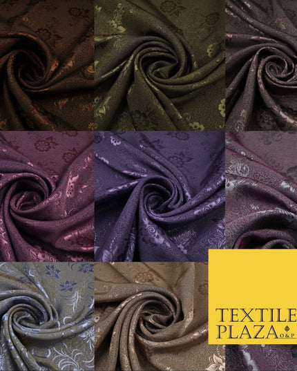 8 COLOURS - Premium Floral Leafy Tonal Satin Jacquard Dress Fabric 58" Wide