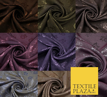 8 COLOURS - Premium Floral Leafy Tonal Satin Jacquard Dress Fabric 58" Wide