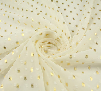 14 COLOURS - Swiss Knot Gold Foil Dot Dobby Sheer Georgette Chiffon Fabric 58"