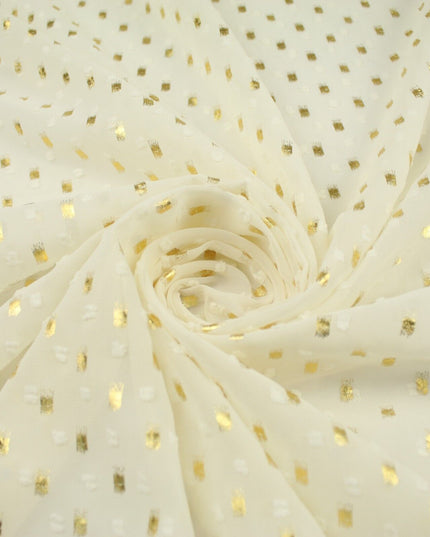 14 COLOURS - Swiss Knot Gold Foil Dot Dobby Sheer Georgette Chiffon Fabric 58"