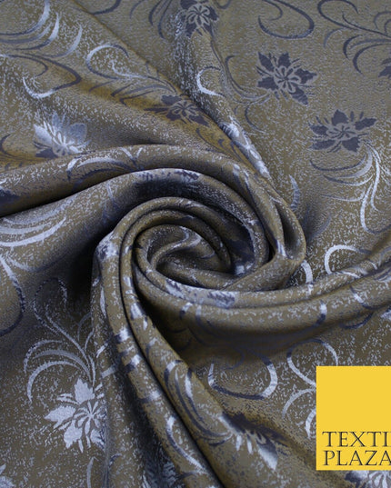 8 COLOURS - Premium Floral Leafy Tonal Satin Jacquard Dress Fabric 58" Wide