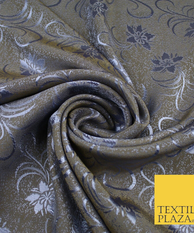 8 COLOURS - Premium Floral Leafy Tonal Satin Jacquard Dress Fabric 58" Wide