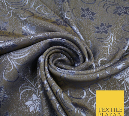 8 COLOURS - Premium Floral Leafy Tonal Satin Jacquard Dress Fabric 58" Wide