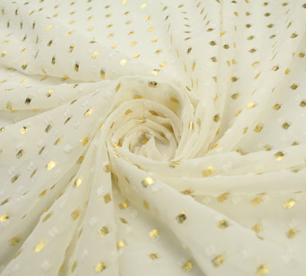 14 COLOURS - Swiss Knot Gold Foil Dot Dobby Sheer Georgette Chiffon Fabric 58"
