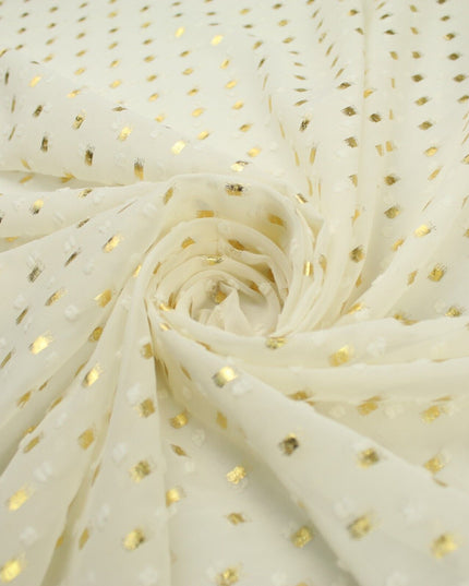14 COLOURS - Swiss Knot Gold Foil Dot Dobby Sheer Georgette Chiffon Fabric 58"