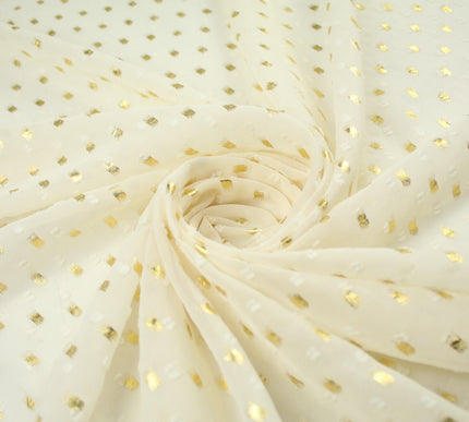 14 COLOURS - Swiss Knot Gold Foil Dot Dobby Sheer Georgette Chiffon Fabric 58"