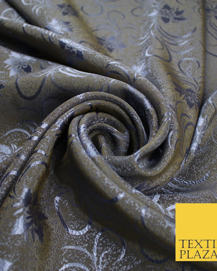 8 COLOURS - Premium Floral Leafy Tonal Satin Jacquard Dress Fabric 58" Wide