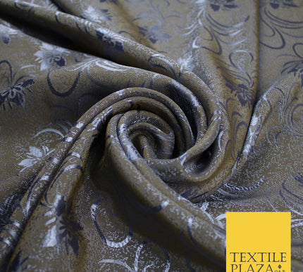 8 COLOURS - Premium Floral Leafy Tonal Satin Jacquard Dress Fabric 58" Wide