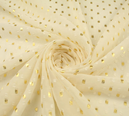 14 COLOURS - Swiss Knot Gold Foil Dot Dobby Sheer Georgette Chiffon Fabric 58"